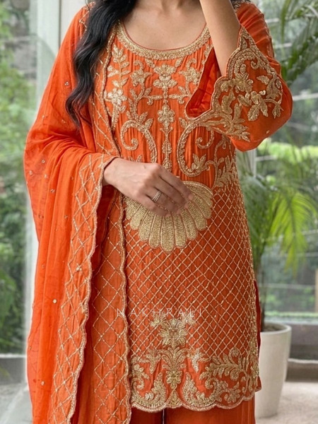 Noor-Bagh Embroidered Orange Suit Set