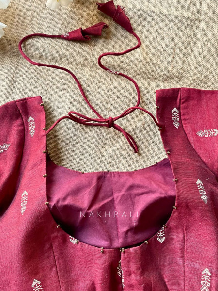 Miwa Maroon Silk Blouse with Ikat Butti