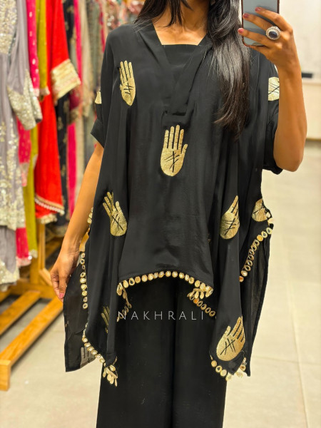 Kaelith Noir Hand Motif Kaftan Palazzo Set