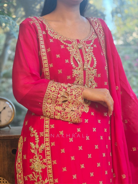 Midnight Grace Magenta Zari & Stone Garara Set