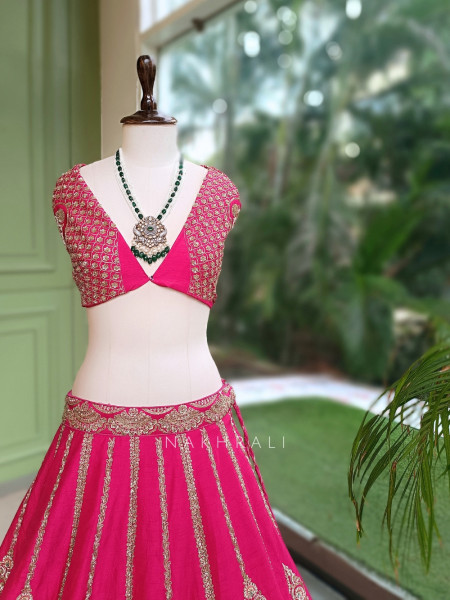 Rosalind Magenta Raw Silk Unstitched Bridal Lehenga