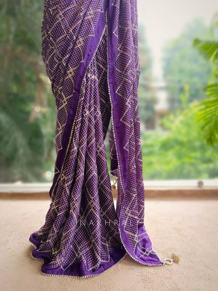 Rimaya Purple Bandhani Saree with Gota Border
