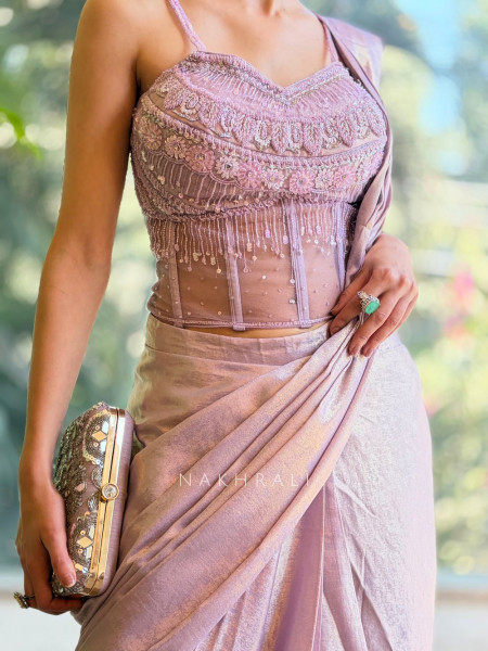 Elira Purple Corset Drape Saree with Sequin Detailing