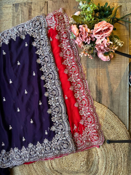 Rivaya Red Saree with Cut Dana and Sequin Work