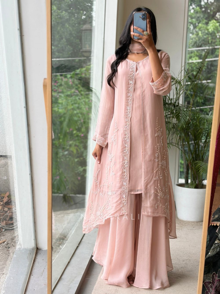 Image of Ananya Pink Viscose Georgette Sharara Jacket Set