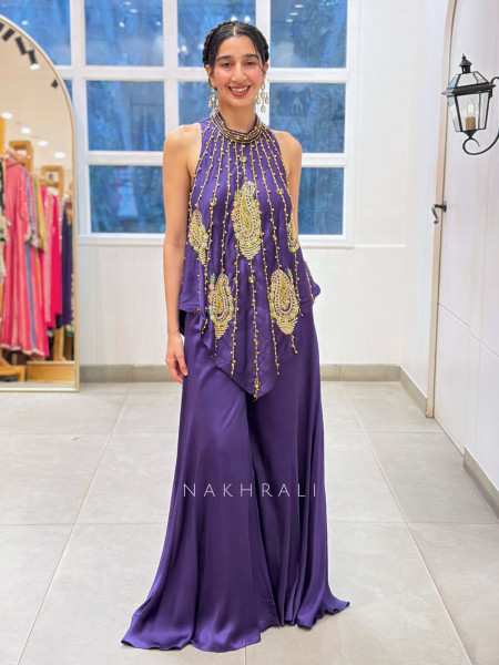 The Asymmetric Imperial Silhouette Purple Plazo Set