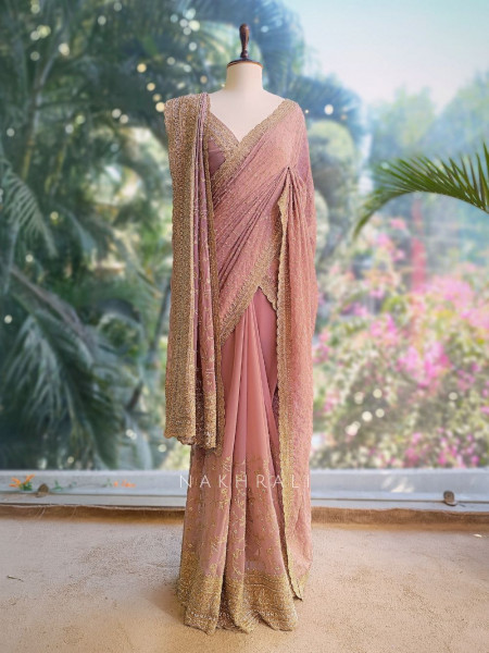 Ajmal Purple Two-Piece Saree Set with Dupatta