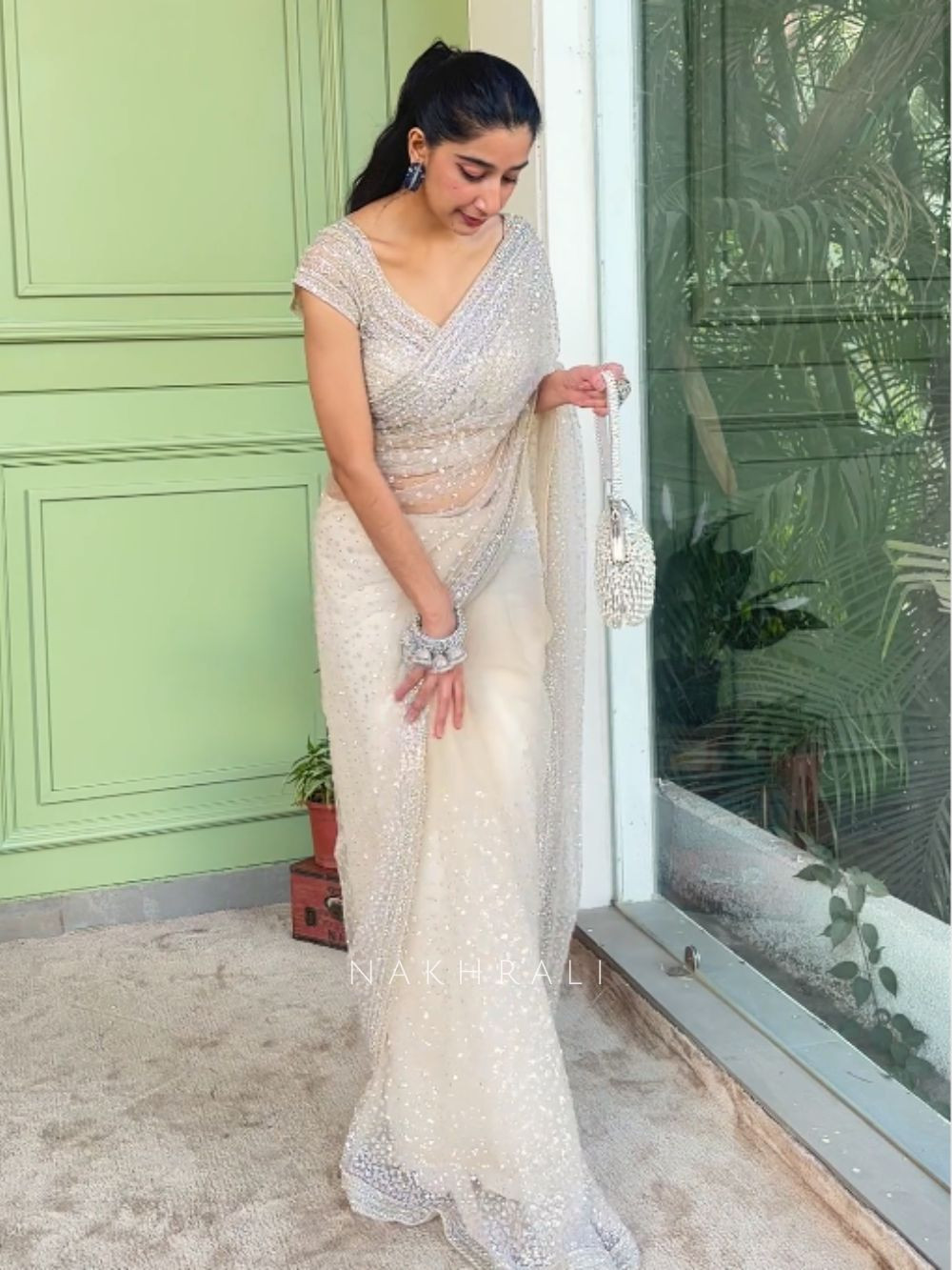 Regal Cream Saree with Readymade Blouse