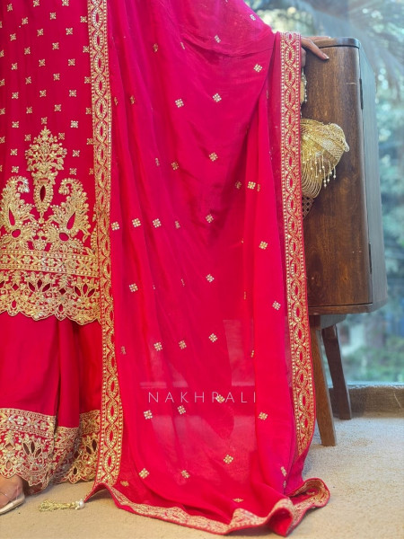 Midnight Grace Magenta Zari & Stone Garara Set