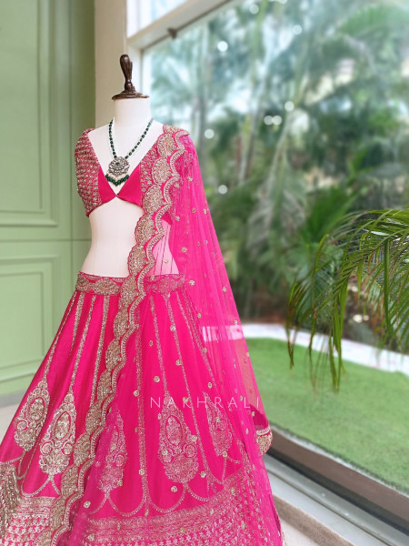 Rosalind Magenta Raw Silk Unstitched Bridal Lehenga