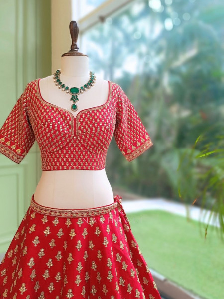Royal Vermilion Red Raw Silk Bridal Lehenga
