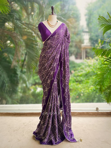 Rimaya Purple Bandhani Saree with Gota Border