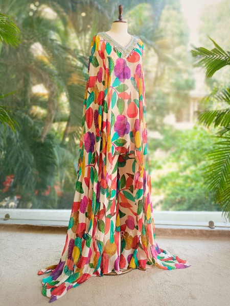 Vibrant Bloom Multicolor Crop Top Palazzo Set with Cape