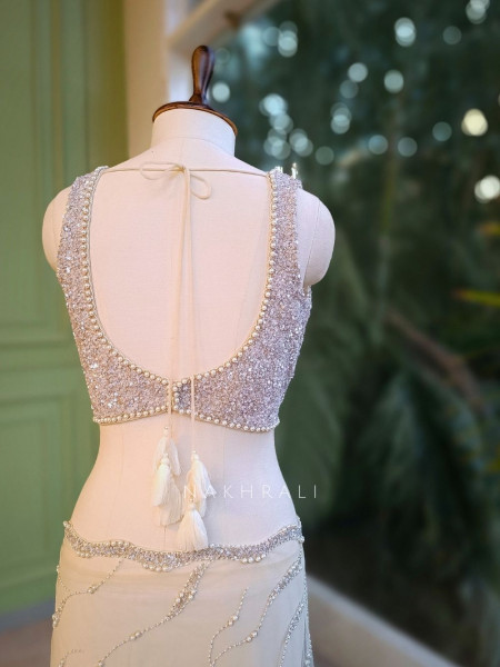 Lumina White Net Saree with Cut Dana & Bead Work