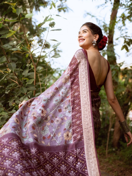 Mehek Purple Floral Saree with Subtle Zari Detailing