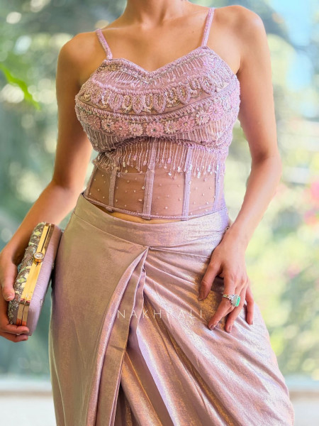 Elira Purple Corset Drape Saree with Sequin Detailing