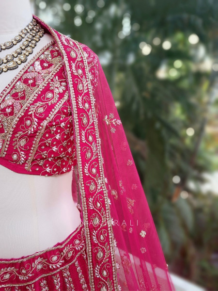 Aarvanya Magenta Unstitched Bridal Lehenga with Sequin Embellishment