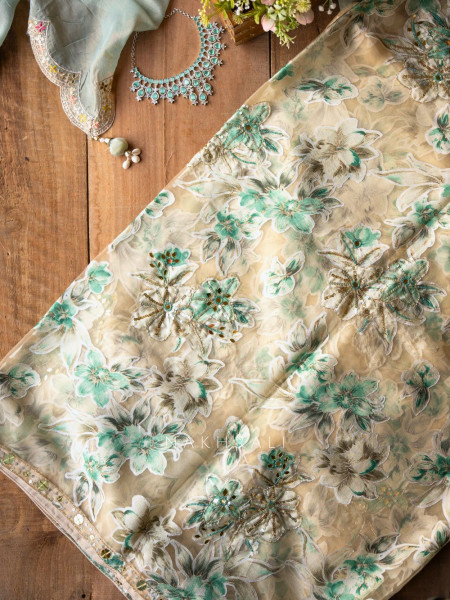 Lily Meadow Cream  Saree with Sequin Floral Work