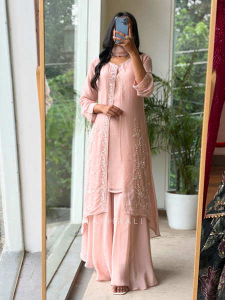 Ananya Pink Viscose Georgette Sharara Jacket Set