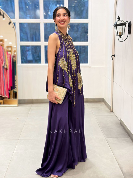 The Asymmetric Imperial Silhouette Purple Plazo Set