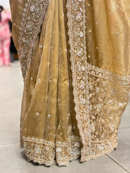 Veloura Mocha Brown Saree with Cut Dana & Sequin Embellishment