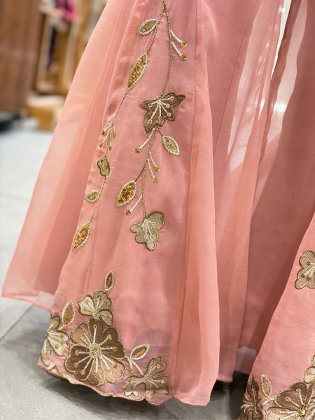 Tarunika Blush Pink Chiffon Silk Blend Indo-Western Palazzo Peplum Set