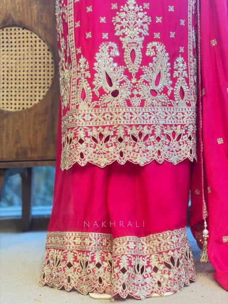 Midnight Grace Magenta Zari & Stone Garara Set