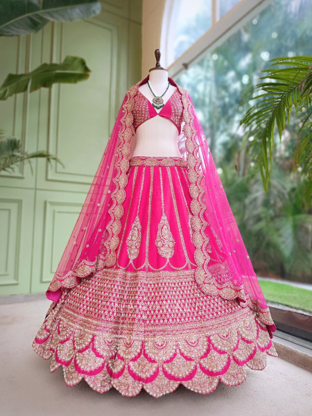 Rosalind Magenta Raw Silk Unstitched Bridal Lehenga