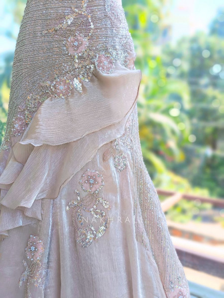 Sea- maid Beige Mermaid Gown with Sequin and Bead Work