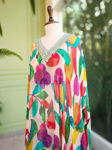 Vibrant Bloom Multicolor Crop Top Palazzo Set with Cape