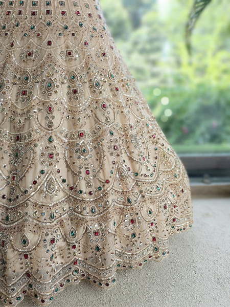 Ruby Kundan  Beige Satin Lehenga