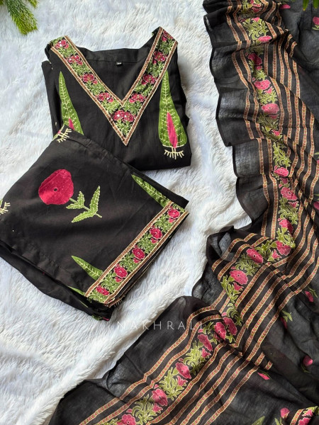 Anvika Black Floral Cotton Suit Set