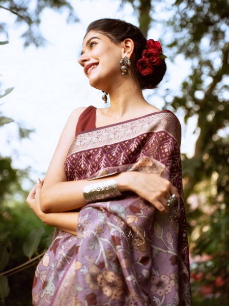 Mehek Purple Floral Saree with Subtle Zari Detailing