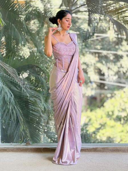 Elira Purple Corset Drape Saree with Sequin Detailing