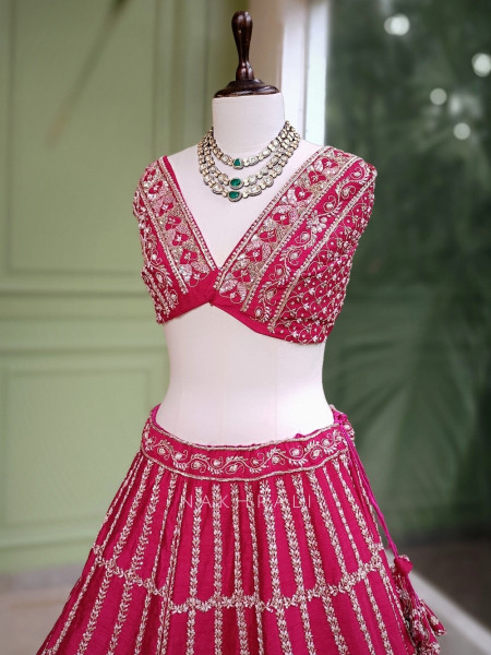 Aarvanya Magenta Unstitched Bridal Lehenga with Sequin Embellishment