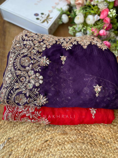 Rivaya Wine Saree with Cut Dana and Sequin Work