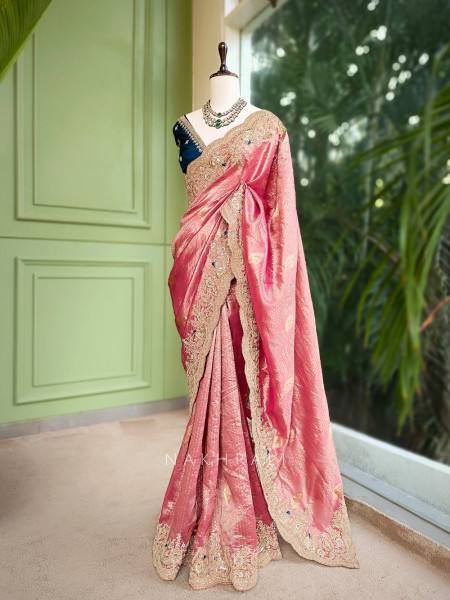 Tanisha Magenta Saree with Zari, Sequin and Beads Work