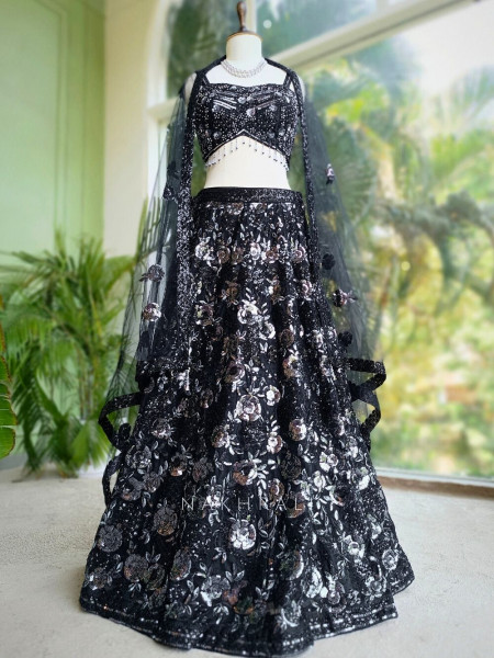Smoked Glow Black Lehenga with Sequin and Pearl Work