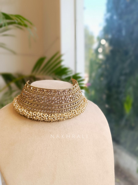 Regal Gold Kundan Pearl Choker Necklace
