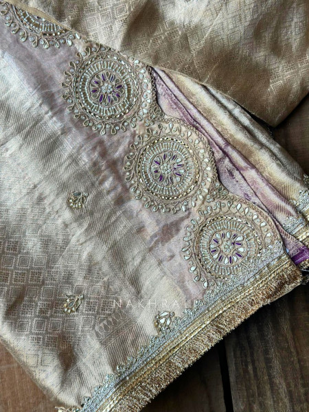 Kshira Purple Beige Designer Saree with Bead Stone Embroidery Blouse