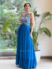 Gulnaz Blue Pleated Halter Gown