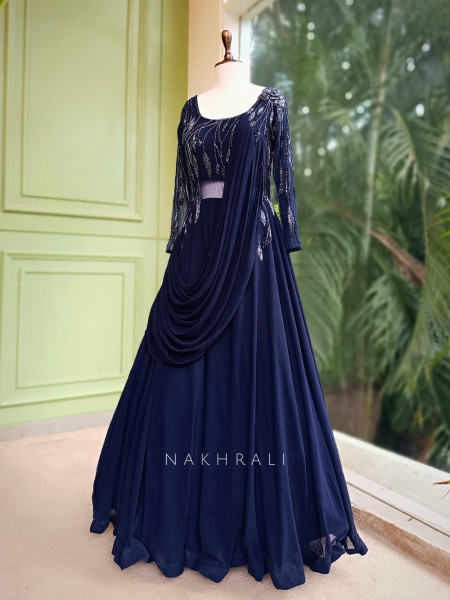 Eclipse Noir Blue Gown with Sequin and Cut Dana Work