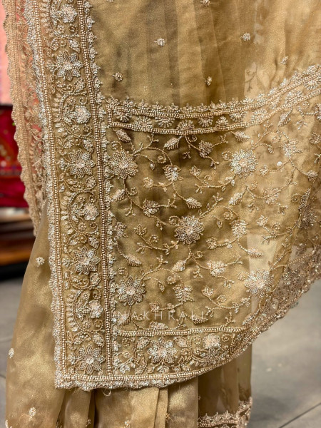 Veloura Mocha Brown Saree with Cut Dana & Sequin Embellishment