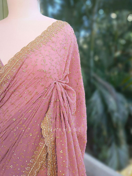 Ajmal Purple Two-Piece Saree Set with Dupatta