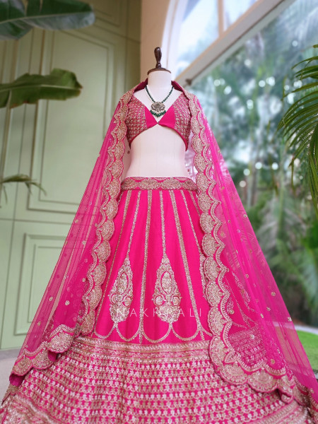 Rosalind Magenta Raw Silk Unstitched Bridal Lehenga