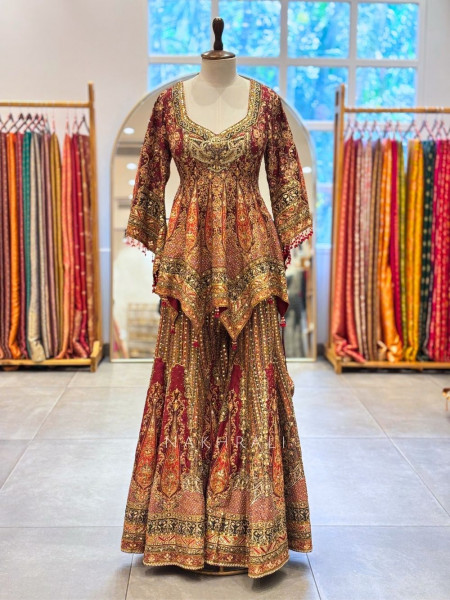Rangili Maroon Palazzo Short Kurti Suit Set with Sequin Work