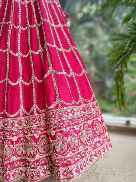 Aarvanya Magenta Unstitched Bridal Lehenga with Sequin Embellishment