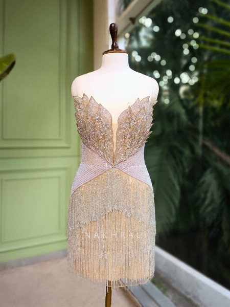 Lustra Gold Sequin Fringe Dress