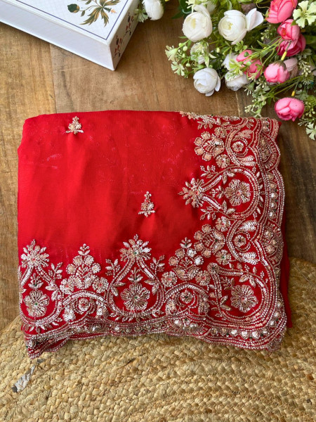 Rivaya Red Saree with Cut Dana and Sequin Work