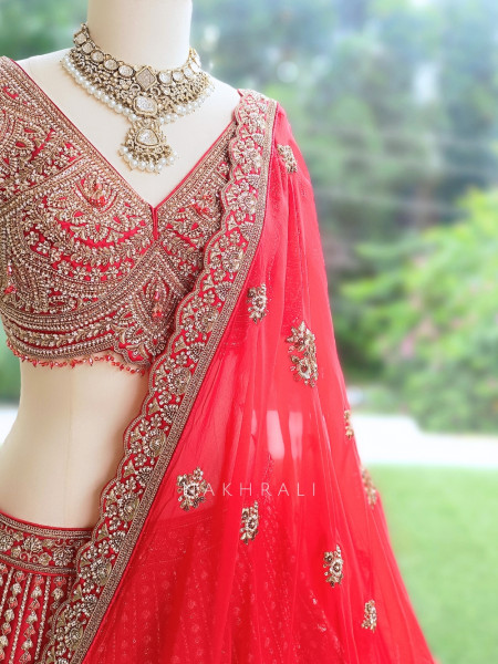 Mehrab Red Raw Silk – Bridal Lehenga
